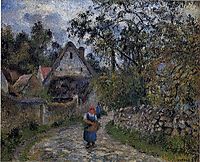 The village path - thatched cottages in Valhermeil, 1880, pissarro