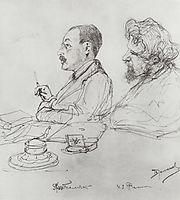 Tolstoi and Repin at a meeting of the Academy of Arts, 1885, polenov