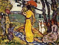 Lady in Yellow Dress in the Park (also known as A Lady in Yellow in the Park), c.1915, prendergast