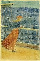 Woman on Ship Deck, Looking out to Sea (also known as Girl at Ship s Rail), c.1895, prendergast