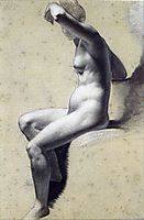 Drawing of Female Nude with charcoal and chalk, 1800, prudhon