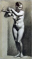 Drawing of Female Nude with charcoal and chalk, 1800, prudhon