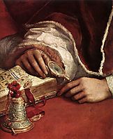 Pope Leo X with Cardinals Giulio de Medici and Luigi de Rossi, detail_2, 1518-1519, raphael