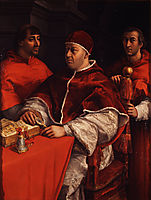 Portraits of Leo X  Cardinal Luigi de- Rossi and Giulio de Medici , 1518, raphael