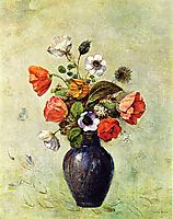 Anemones and Poppies in a Vase, redon