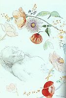 Bust of a Man Asleep amid Flowers, redon