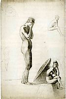 Five studies of female nudes, redon