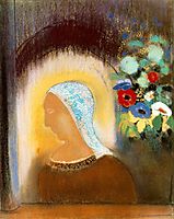 Profile and Flowers, redon
