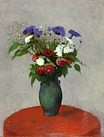 Vase of Flowers on a Red Tablecloth, c.1900, redon