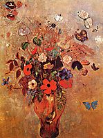 Vase with Flowers and Butterflies, redon