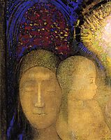 Woman and Child against a Stained Glass Background, redon