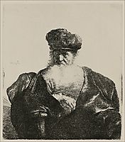 An Old Man with a Beard, Fur Cap and a Velvet Cloak, 1632, rembrandt