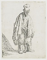 Beggar in a High Cap Standing, 1629, rembrandt