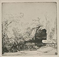 The Boathouse called a Grotto with a Brook, 1645, rembrandt