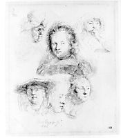 Five studies of Saskia and one of an older woman, rembrandt