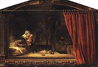 The Holy Family with a Curtain, 1646, rembrandt