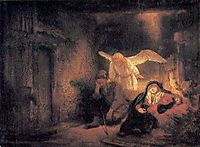 Joseph-s Dream in the Stable in Bethlehem, 1645, rembrandt
