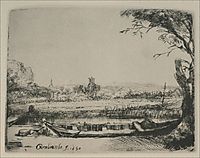 Landscape with a Canal and Large Boat, 1650, rembrandt