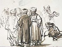 Men in oriental dress and two studies of a beggar in the half figure, 1645, rembrandt