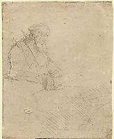 Old man in meditation, leaning on a book, 1645, rembrandt