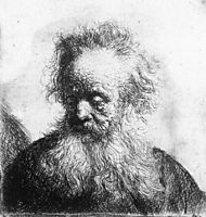 Old Man with Flowing Beard, Looking down Left, rembrandt