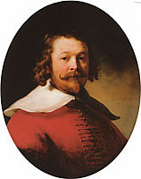 Portrait of a bearded man, bust length, in a red doublet, 1633, rembrandt