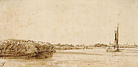 A River with a Sailing Boat on Nieuwe Meer, rembrandt