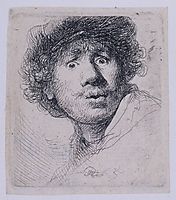 Self Portrait with a Cap, openmouthed, 1630, rembrandt