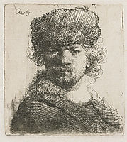 Self-portrait in a heavy fur cap bust, 1631, rembrandt
