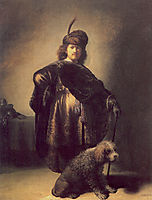 Self-portrait in oriental attire with poodle, 1631, rembrandt