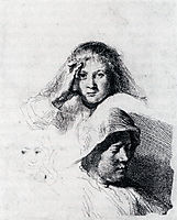 Sheet Of Sketches With A Portrait Of Saskia, 1635, rembrandt