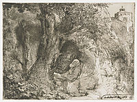 St. Francis beneath a tree praying, 1657, rembrandt