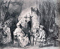 Studio Scenne With Sitters, 1650, rembrandt