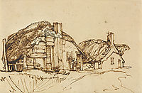 Two Thatched Cottages with Figures at the Window, rembrandt