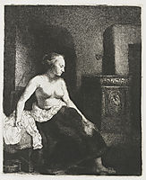 Woman Sitting Half Dressed Beside a Stove, rembrandt