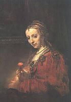 Woman with a Pink, 1630, rembrandt