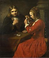 A Young Man and a Girl playing Cards, rembrandt