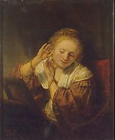 Young Woman Trying Earrings, rembrandt