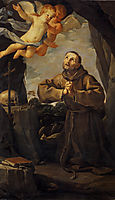 St Francis in prayer with Two Angels, 1631, reni