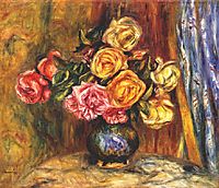 Roses in front of a blue curtain, 1908, renoir