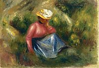 Seated Young Girl with Hat, c.1900, renoir