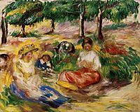 Three Young Girls Sitting in the Grass, 1897, renoir