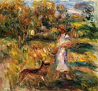 Woman in Blue and Zaza in a Landscape, 1919, renoir