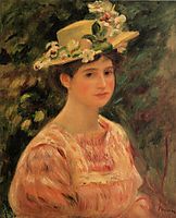 Young Woman Wearing a Hat with Wild Roses, c.1896, renoir