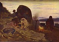 Barge Haulers by Campfire, 1870, repin