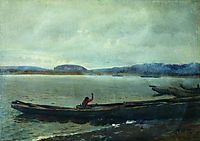 Landscape of the Volga with boats, 1870, repin