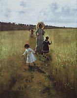 On the boundary path. V.A. Repina with children going on the boundary path, 1879, repin