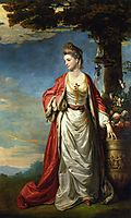 Mrs. Trecothick, Full Length, in Turkish Masquerade Dress, Beside an Urn of Flowers, in a Landscape, 1771, reynolds