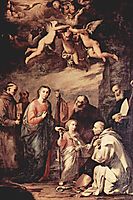 Holy Family with St. Bruno, the Carthusian monks, saints who left St. Bernard of Siena, St. Bonaventure and St. Elias, c.1635, ribera