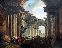 Imaginary View of the Grand Gallery of the Louvre in Ruins, 1796, robert